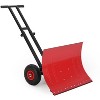 Snow Shovel with Wheels, Heavy Duty Wheeled Snow Pusher with 29 in Wide Metal Blade, Angle & Height Adjustable Handle for Driveway Sidewalk Yard, Blue - 2 of 4