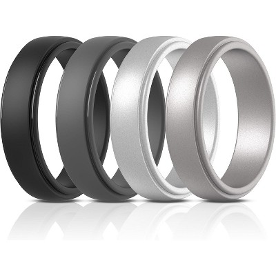 Men's Stepped Edge Silicone Rings - Wedding Band Multipack (1/4 Count)