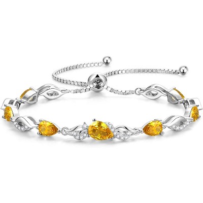 Teardrop Birthstone Tennis Bracelet, Sterling Silver with 9x7mm Gemstone & Adjustable Bolo Chain, Birthday Gift for Her