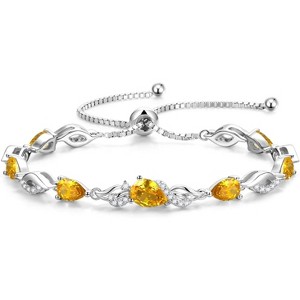 Teardrop Birthstone Tennis Bracelet, Sterling Silver with 9x7mm Gemstone & Adjustable Bolo Chain, Birthday Gift for Her - 1 of 4