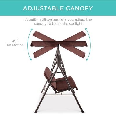 Brown Steel 2-Person Outdoor Convertible Canopy Swing Glider