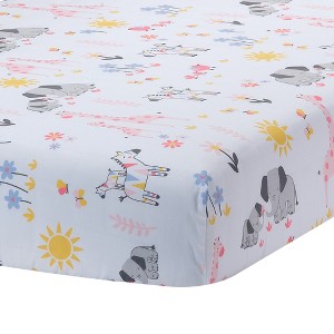 Lambs & Ivy Jazzy Jungle 100% Cotton Safari Baby Fitted Crib Sheet - White - 1 of 4