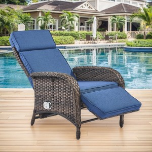 POCASSY Outdoor Recliner Chair, Wicker Adjustable Reclining Patio Lounge Chair with Cushion, Adjustable Backrest and Footrest, Ideal for Pool Deck - 1 of 4