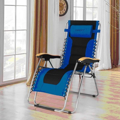 Oversized Blue and Black Steel Zero Gravity Lounger with Cushions
