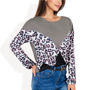 Anna-Kaci Women's Ribbed Knit Top with Leopard Print Contrast and V-Cut Design - 1 of 4