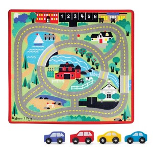 Melissa & Doug Round the Town Road Rug and Car Activity Play Set With 4 Wooden Cars (39 x 36 inches) - 1 of 4