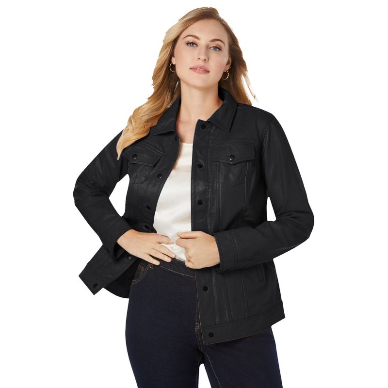 Jessica London Women's Plus Size Denim Style Leather Jacket, 1 of 2