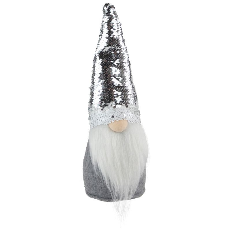 Northlight 14" Gray Standing Christmas Gnome with Silver Flip Sequin Hat, 1 of 8