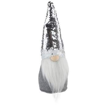 Northlight 14" Gray Standing Christmas Gnome with Silver Flip Sequin Hat