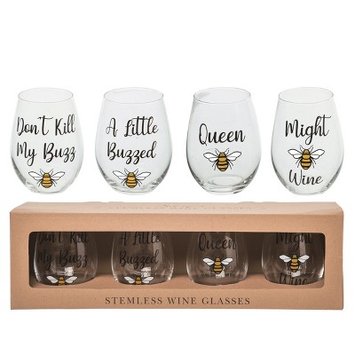 VIP Glass 4.9 in. Clear Bee Wine Glasses Set of 4