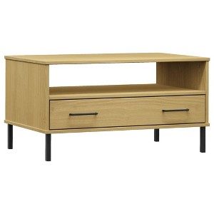 vidaXL Solid Pine Wood Coffee Table with Metal Legs and Drawer, Durable Living Room Table, Elegant Design, Easy Assembly, 33.5"x19.7"x17.7", Brown - 1 of 4