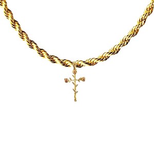 Aria Jeweler inc Chain with Elegant Gold Cross with Pink Roses - 1 of 4