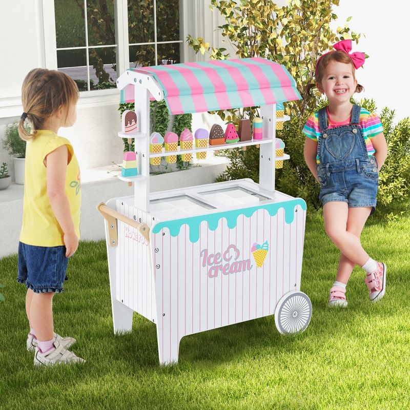 Costway Kid's Ice Cream Cart Food Trunk Play Toy Set with Display Rack & Accessories, 3 of 11
