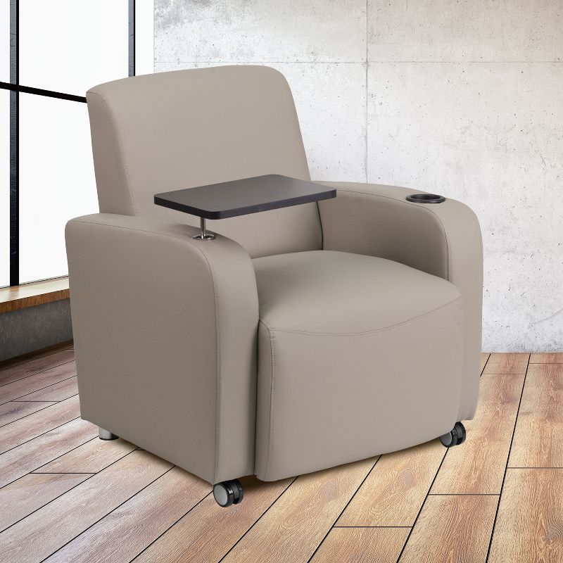 Flash Furniture LeatherSoft Guest Chair with Tablet Arm, Front Wheel Casters and Cup Holder, 2 of 11