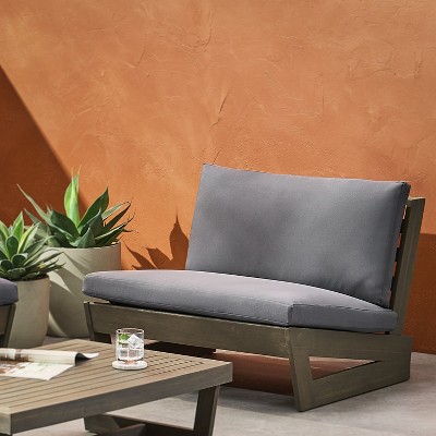 Dark Gray Acacia Wood Club Chair with Foam Cushions