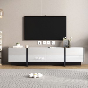 CAVINAS TV Stand with High Gloss UV Surface for TVs up to 80 Inches,TV Console with 3 Cabinets and 2 Drawers for Living Room - 1 of 4