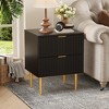 Modern Nightstand with USB Charging Station, Gold & Wood Fluted Bedside Night Stand with 2 Drawers, USB Ports & Outlets - 4 of 4