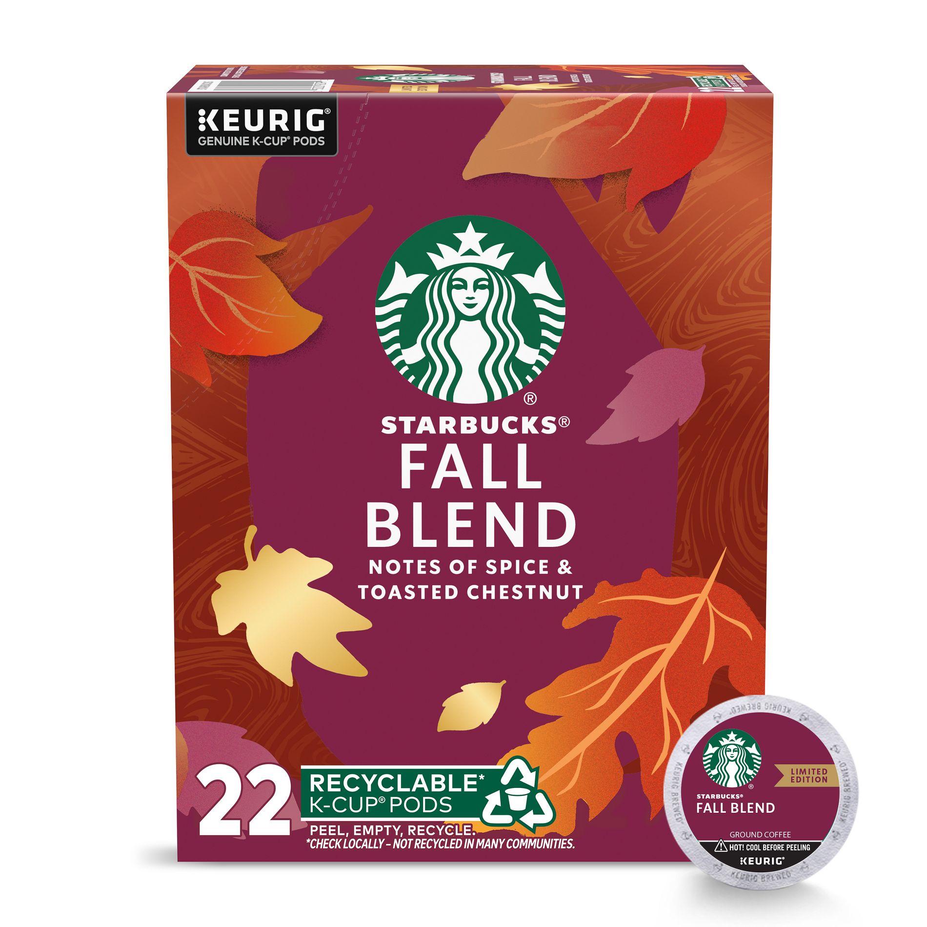 Starbucks Fall Blend Medium Roast Keurig K-Cup Coffee Pods - 22ct