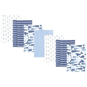 Hudson Baby Infant Boys Cotton Flannel Burp Cloths 7pk, Cute Whales, One Size - 1 of 4