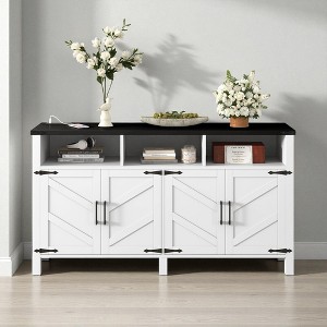 Mshliw 59" Modern 4-Door Sideboard Buffet with Power Outlets & USB Ports, Adjustable Shelves and Half-Open Storage Cabinet, Metal Accents for Dining - 1 of 4