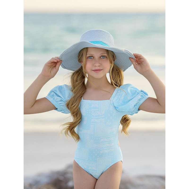 Girls Cool Vibes Paisley Puff Sleeve One Piece Swimsuit - Mia Belle Girls, 4 of 8