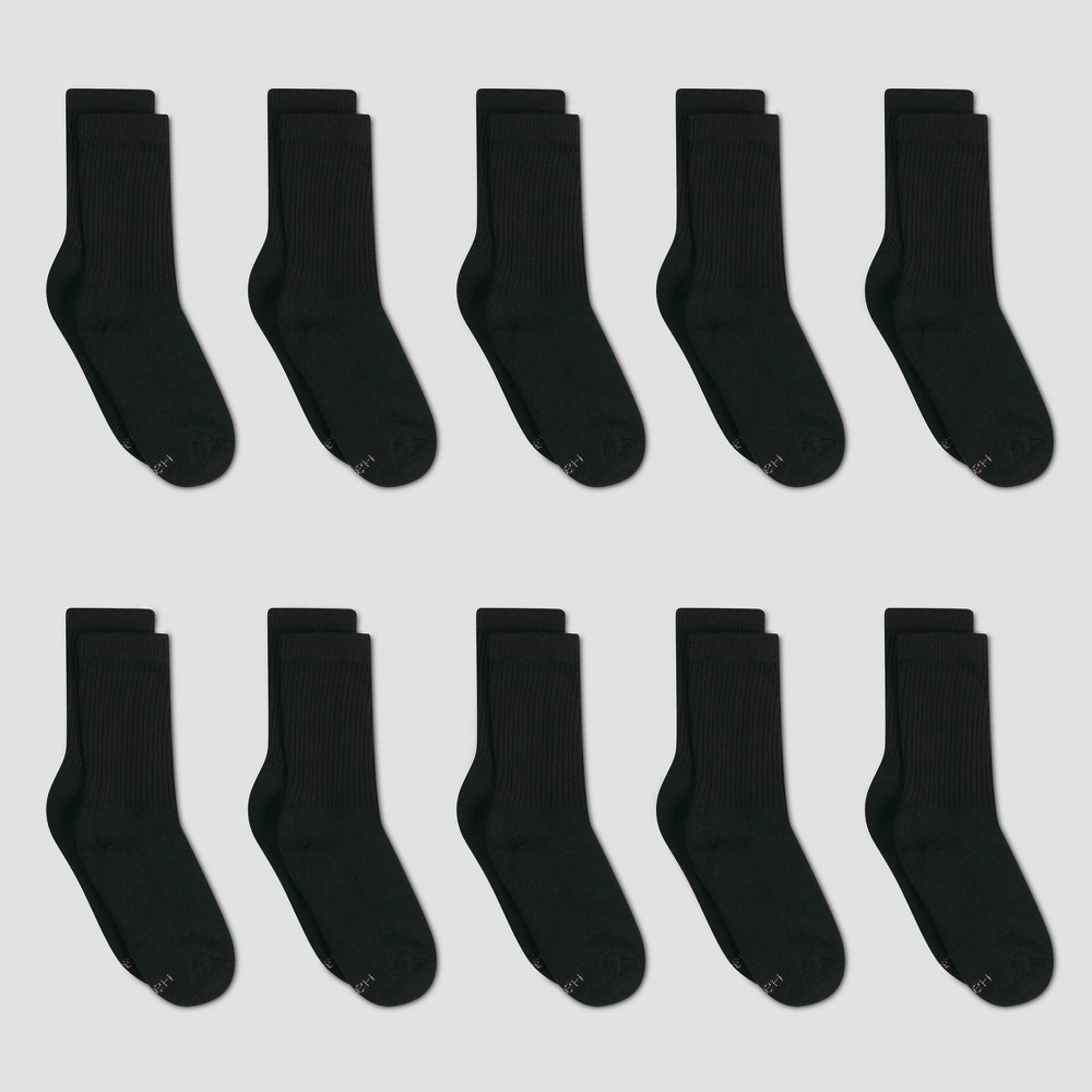 Hanes Women's 10pk Cushioned Crew Athletic Socks - Black/White 5-9 -  14455890