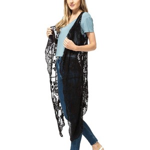 Anna-Kaci Women's Floral Lace Boho Crochet Long Line Cardi Vest for Casual Looks - 1 of 4