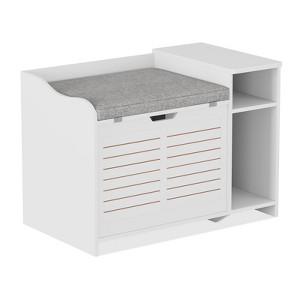 Cat Litter Box Enclosure with Top Opening & Cushion, Wooden Cat Washroom Furniture with Storage – 23" L x 19" W x 16" H, Grey - 1 of 4