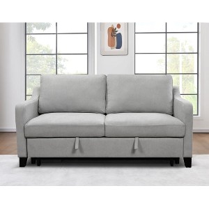 69" Convertible Sleeper Sofa Bed, Loveseat with Pullout Bed and Reclining Backrest, Ideal for Living Room Office Apartment Bedroom, Light Gray - 1 of 4