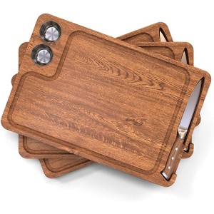 Yukon Glory Steak Board Gift Set for Serving Steak, Meat, and Poultry in Style, Premium Sapele Wood, Includes Sauce Cups and Steak Knife, Set of 3 - 1 of 4