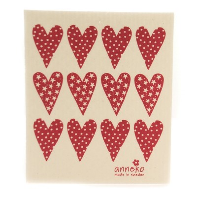 Swedish Dish Cloth 8.0" Red Hearts Kitchen Absorbent Eco-Friendly  -  Dish Cloth