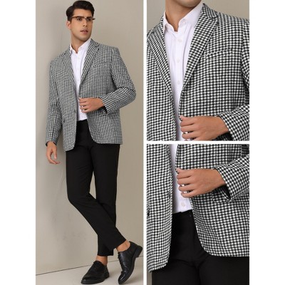 Lars Amadeus Men's Classic Fit Business Two Button Houndstooth Printed Blazer Black White Small — фото 5