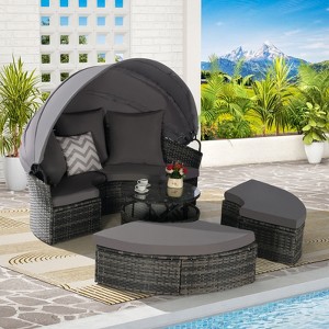 VisioGear Patio Daybed Furniture, 5-Piece Round Conversation Set with Retractable Canopy and Storable Table, Dark Gray, 70.86"*70.86"*55.9" - 1 of 4