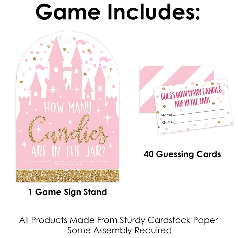 Big Dot of Happiness Little Princess Crown - How Many Candies Pink Baby Shower or Birthday Party Game - 1 Stand and 40 Cards - Candy Guessing Game, 3 of 9