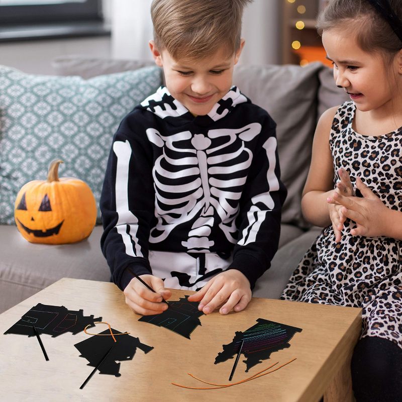 Neliblu Halloween Magic Scratch Crafts for Kids & Adults, 24 Haunted House Ornaments, 24 Sticks & 24 Ribbons, 3 of 7