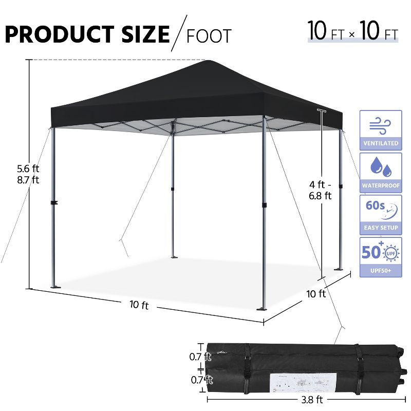 Yaheetech 10x10ft Pop-up Canopy with One-Push-To-Lock Setup Mechanism, 3 of 8