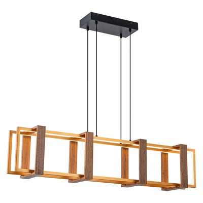 LLHZSY Farmhouse Wood LED Linear Chandeliers Rectangle Pendant Light - W39.4"