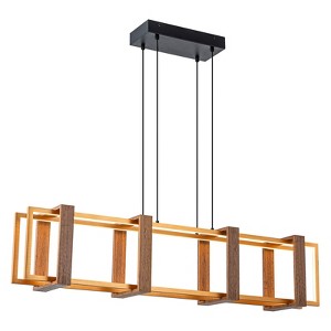 LLHZSY Farmhouse Wood LED Linear Chandeliers Rectangle Pendant Light - W39.4" - 1 of 4