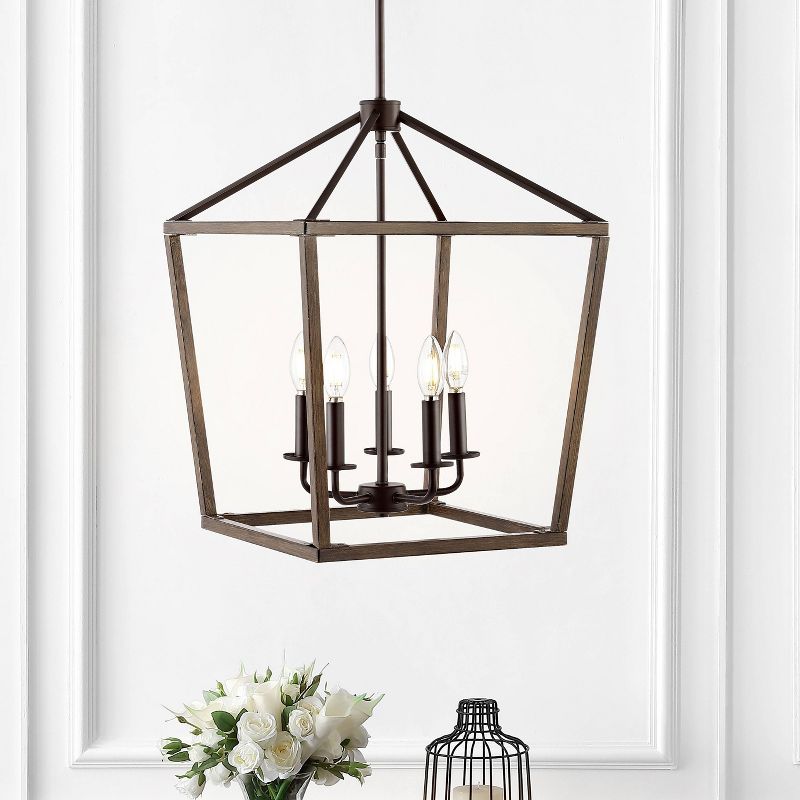 16&#34; LED 5-Light Oria Iron Industrial Lantern Pendant Oil Rubbed Bronze/Faux Wood - JONATHAN Y, 3 of 8