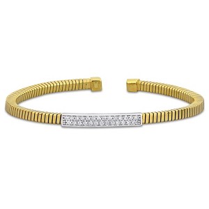 EVERLY JEWELRY | Two Tone Silver 1 CT TGW Cubic Zirconia Omega Design Bangle, 7.5 inch - 1 of 4