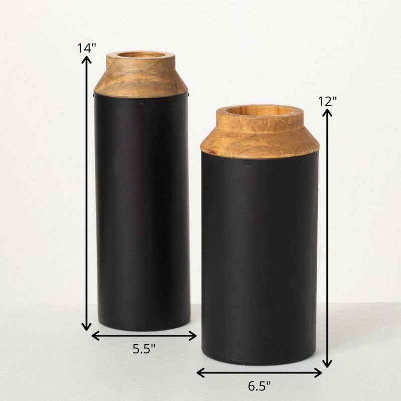 Sullivans Wood Vase With Black Wrap Set of 2, 14"H & 12"H Black, 5 of 6