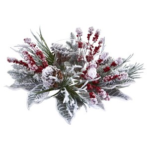 Nearly Natural 17-in Snowy Magnolia Berry Artificial Arrangement Candelabrum - 1 of 1