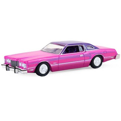 1975 Ford Thunderbird Lowrider Pink Metallic with Purple Top & Graphics & Interior 1/64 Scale Diecast Model Cars by Greenlight