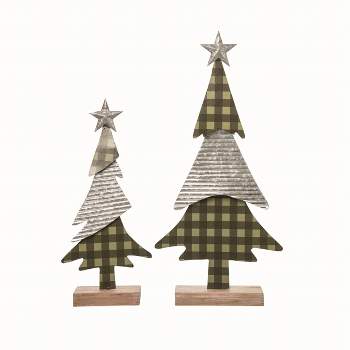 Transpac Metal Multicolored Christmas Plaid Trees Set of 2