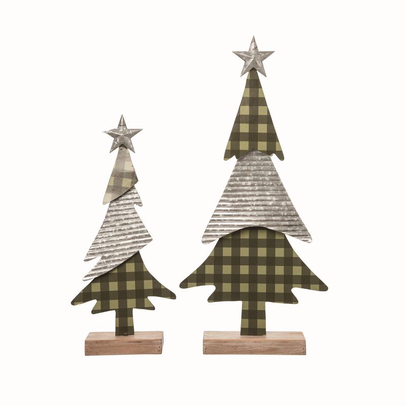Transpac Metal Multicolored Christmas Plaid Trees Set of 2, 1 of 2