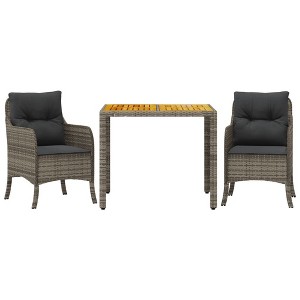 vidaXL 3 Piece Patio Dining Set with Cushions Gray - Poly Rattan Outdoor Furniture for Garden, Backyard, Patio - Table and 2 Chairs - 1 of 4