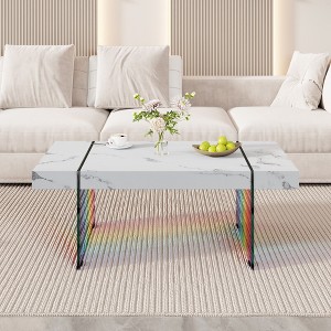 NicBex Rectangular Wooden Top Coffee Table with Tempered Glass Legs,DIY Sticker Center Table for Living Room,Living Room Furniture,White - 1 of 4
