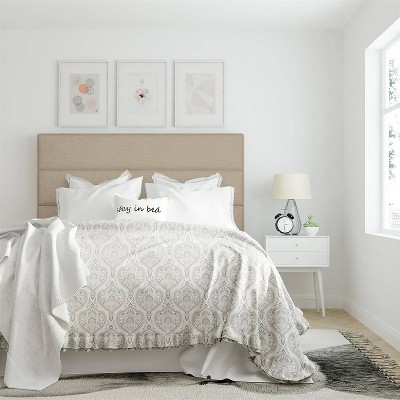 Beige Tufted Upholstered King Headboard with Wood Frame