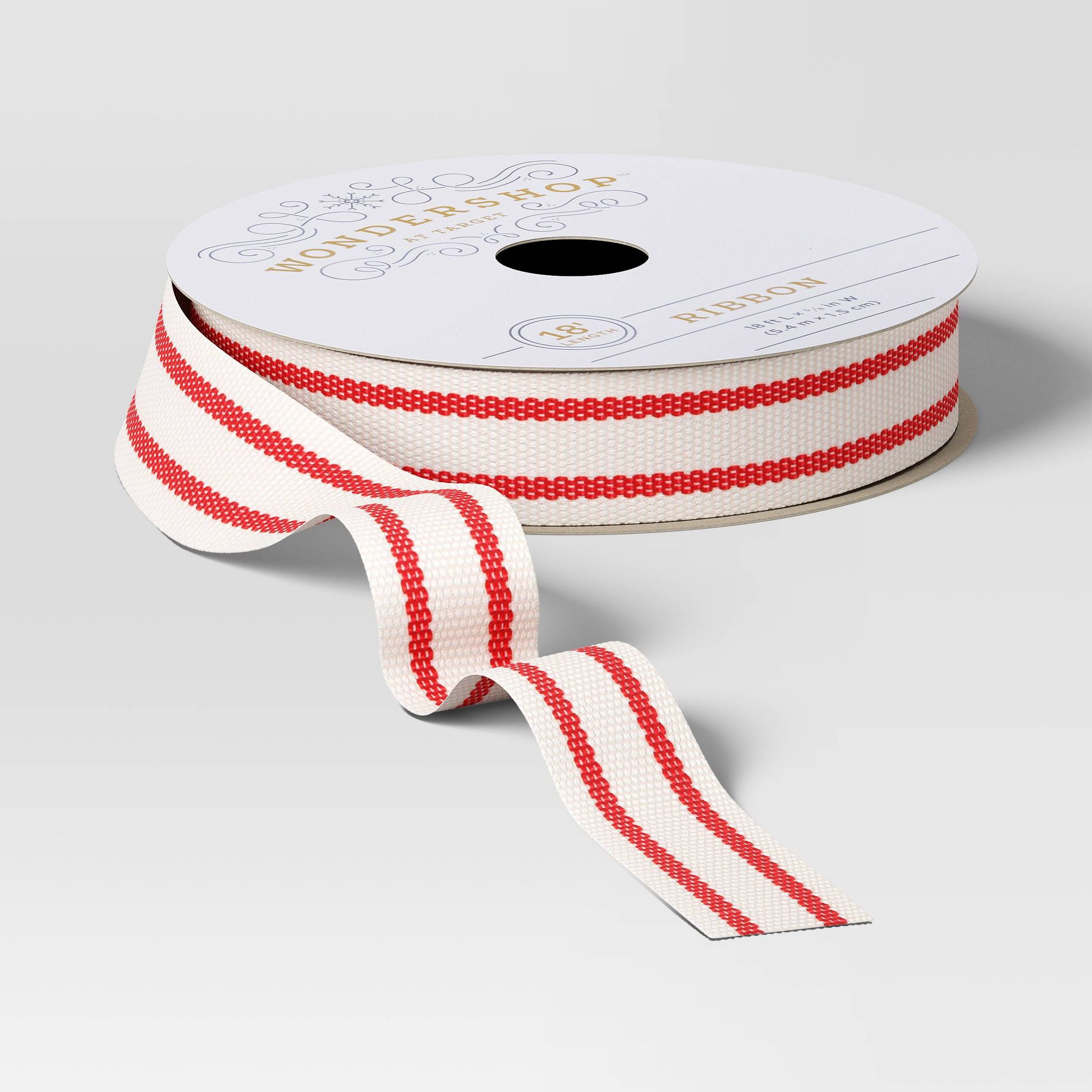 18’ Christmas Fabric Ribbon Ivory/Red Stripes - Wondershop™