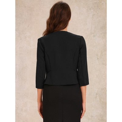 Allegra K Women's Open Front Collarless 3/4 Sleeve Peplum Business Work Suit Blazer Black Small — фото 3